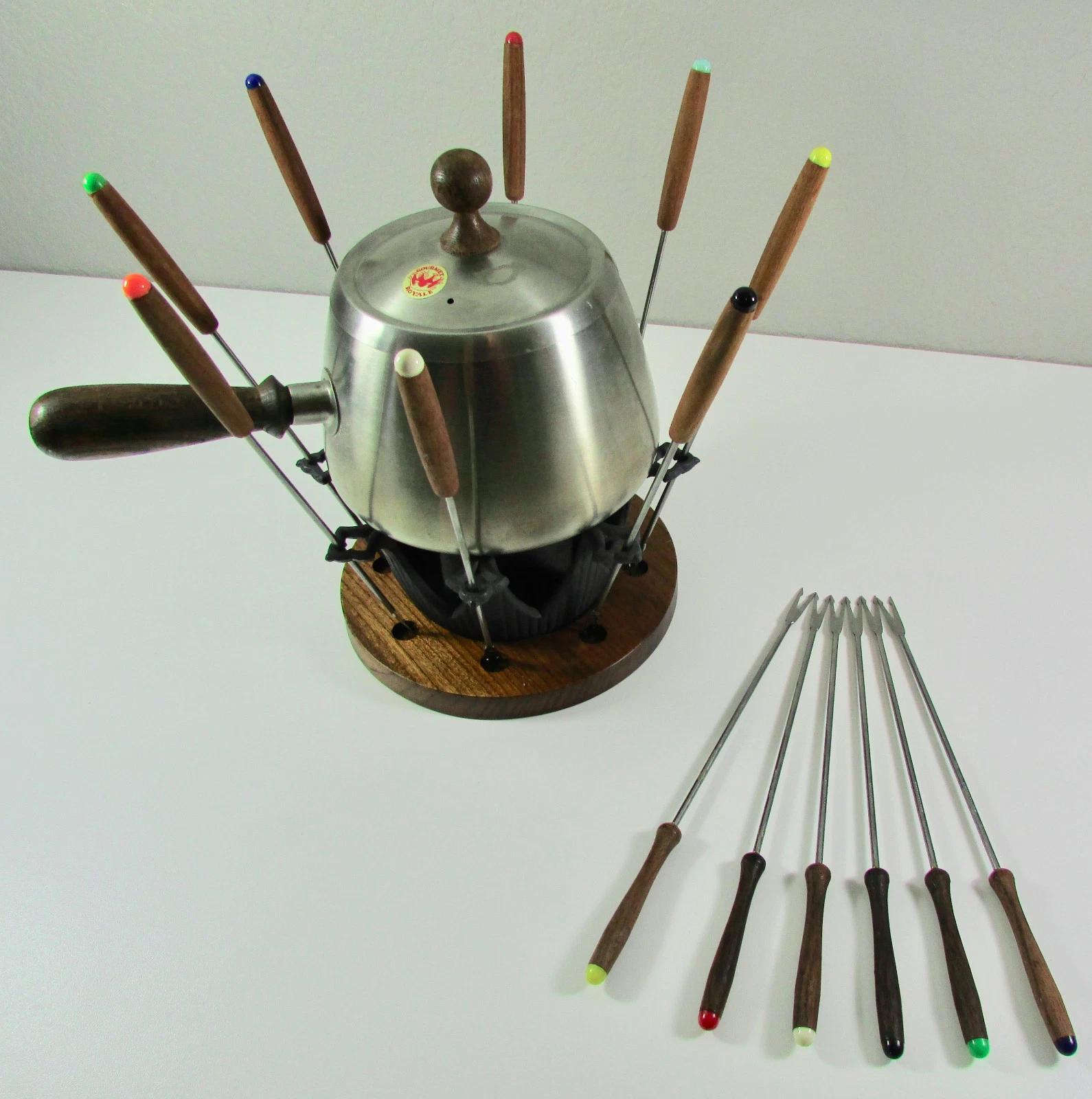 Vtg Styson Gourmet Royale FONDUE Set Pot Burner Aluminum MCM Mid Century Modern