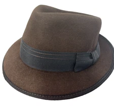 MAKINS 7 1/8 M SUPERIOR QUALITY FUR FELT FEDORA DOWN BRIM TRILBY BROWN 57cm