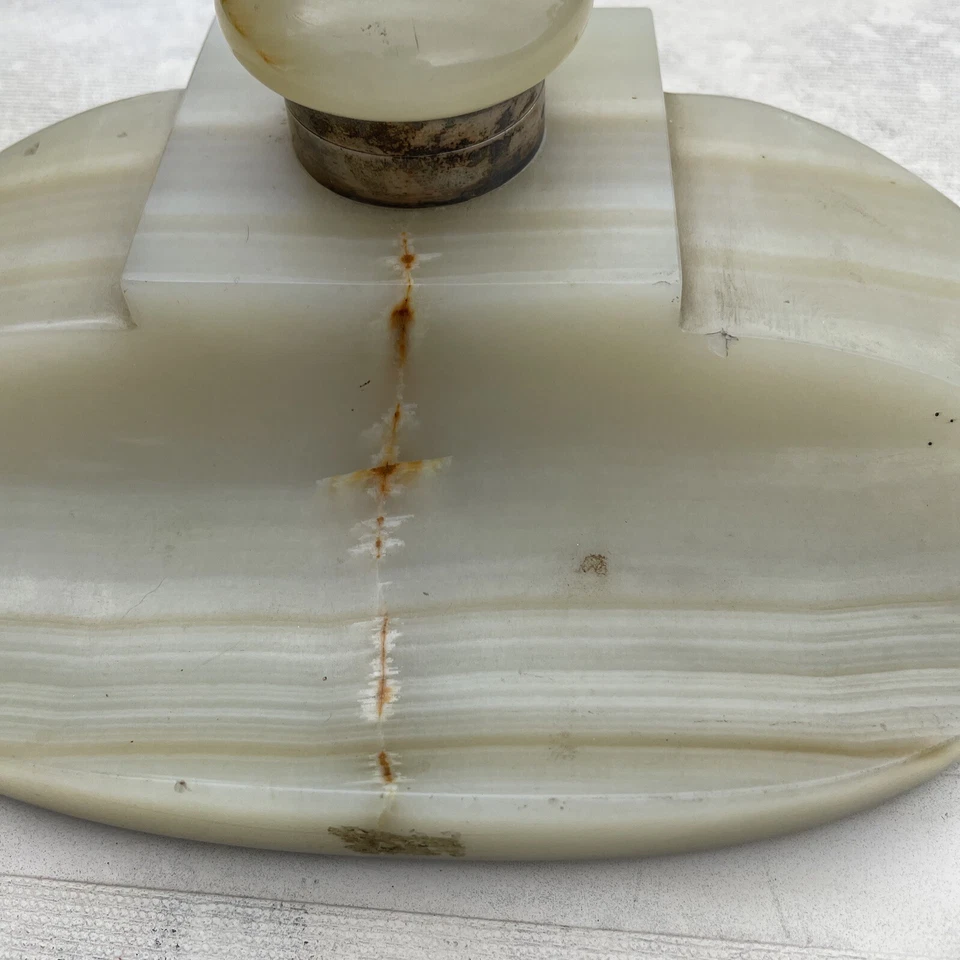 "Antiguo pozo de tinta de plata de ley y ónix con sello inglés - 8,5"" x 5,5"" x 3,25""" Foto 3 de 4