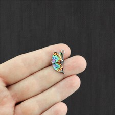 4 Rainbow Butterfly Silver Tone Enamel Charms - E1043