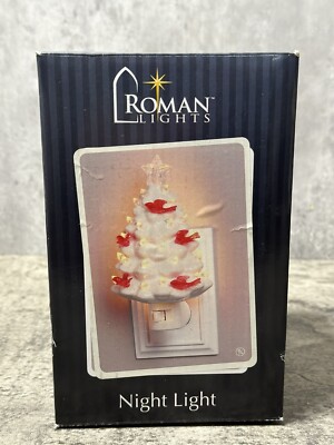 Roman Light White Christmas Tree Red Birds Twinkling Sparkling Night Light New!