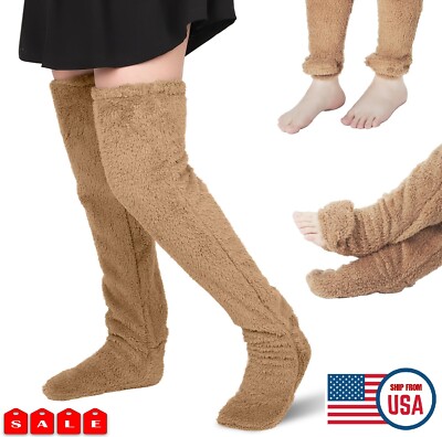2×Long Legs Socks Fuzzy Plush Slipper High Stockings Furry Leg Warmers Over Knee