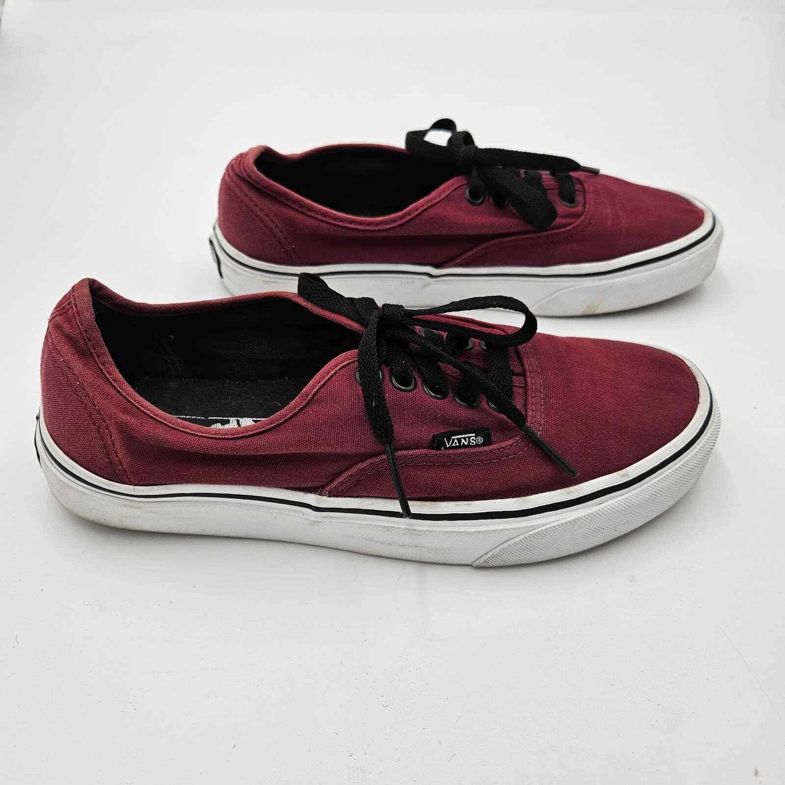 Vans Old Skool Canvas Low Trainers Burgundy White Athletic shoes Size Mens 7