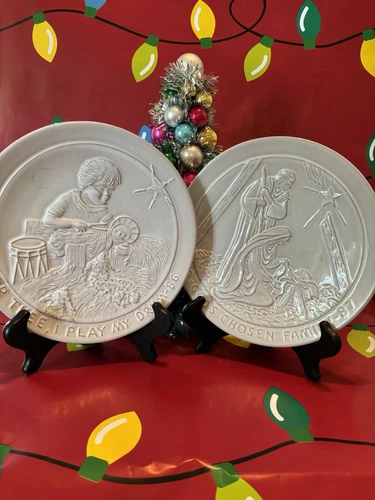 Frankoma Set 1986 & 87 Xmas Plates-For Thee I Play My Drum & God’s Chosen Family