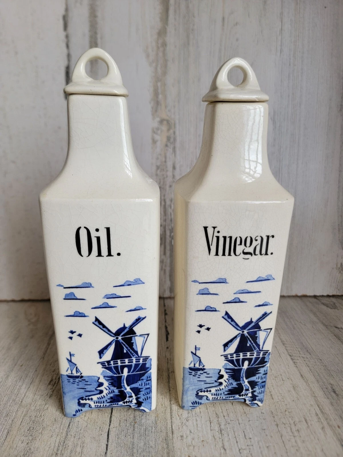 Vintage vinegar oil windmill ceramic bottle Germany set kitchen