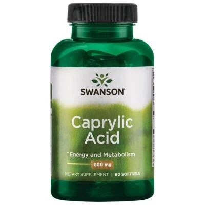 Swanson Caprylic Acid 600mg 60 Softgels, Energy Boost, Metabolism, MCT