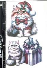 Lot of 2 Cat Kitten Santa Gift Holiday Christmas SINGLE LAYER Embellishments 579