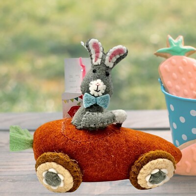 Cottontail Lane Easter Rabbit riding in Carrot Felt Fabric decor Carrot ...