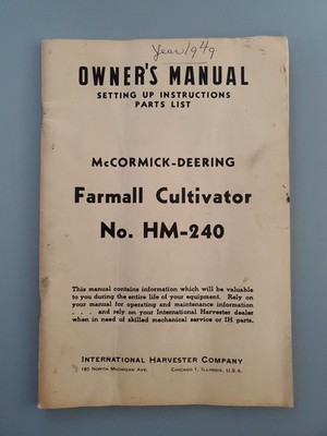 McCORMICK DEERING FARMALL CULTIVATOR HM 240 OWNERS MANUAL