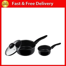 Mainstays 3 Piece Non-Stick Sauce Pans Black, 1Qt & 2Qt with Single Lid