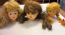 Doll Heads Lot of 3 w/ Blonde  Brown Curly Hair Blue Eyes Beige For Parts