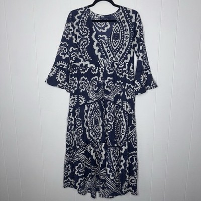 La Plage Women s Water Mill Paisley Maxi Dress Blue White Boho Size Small