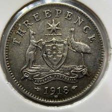 1918 Threepence Coin - almost Extremely Fine - George V Silver Predecimal