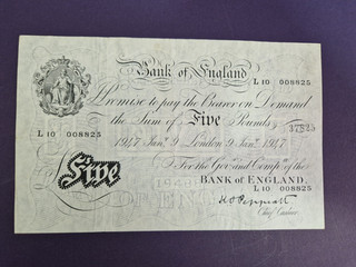 £5 FIVE Pound banknote Bank of England without thread K O PEPPIATT 1947 L10