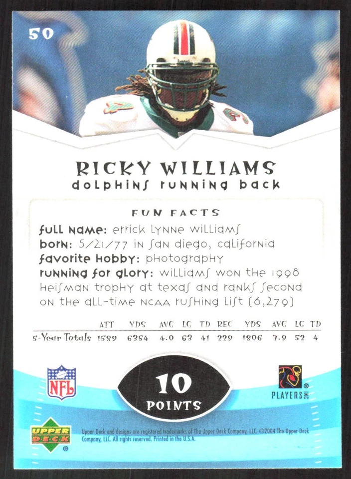 4281I 2004 Upper Deck Power Up #50 Ricky Williams - Image 2 of 2