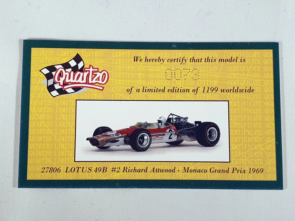 Quartzo, Lotus 49 B, Formel 1, Monaco GP 1969, #2 Attwood, 1:43,Limited - Bild 4 von 4