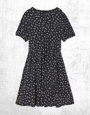 Womens Fat Face Jersey Mini Dress V Neck Black Polka Dot V Neck (A Bit Defect)