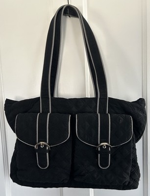 Vera Bradley Quilted Microfiber Black Tote Shoulder Bag Purse RETIRED READ