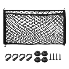 Truck Cargo Net, 24 x 16 Inch Adjustable Elastic Net with 8 Hooks, Black