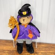 Vintage G. A. C. 1998 Witch teddy bear plush Halloween costume Bear w Broom GAC