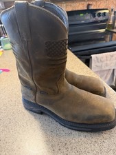 Ariat Carbon Toe Brown Industrial Work Boots WaterProof w/American Flag Design