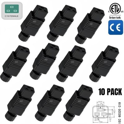(10 PACK) IEC 320 C19 Plug UPS/PDU Replacement Cord End Connector， ETL Verified