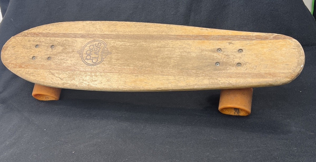 Vintage 1970's PRO CLASS Kicktail Wood Skateboard w Track Force
