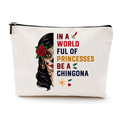 WTYPOPK Mexican Girl Makeup Bag Skull Cosmetic Badass Off-white