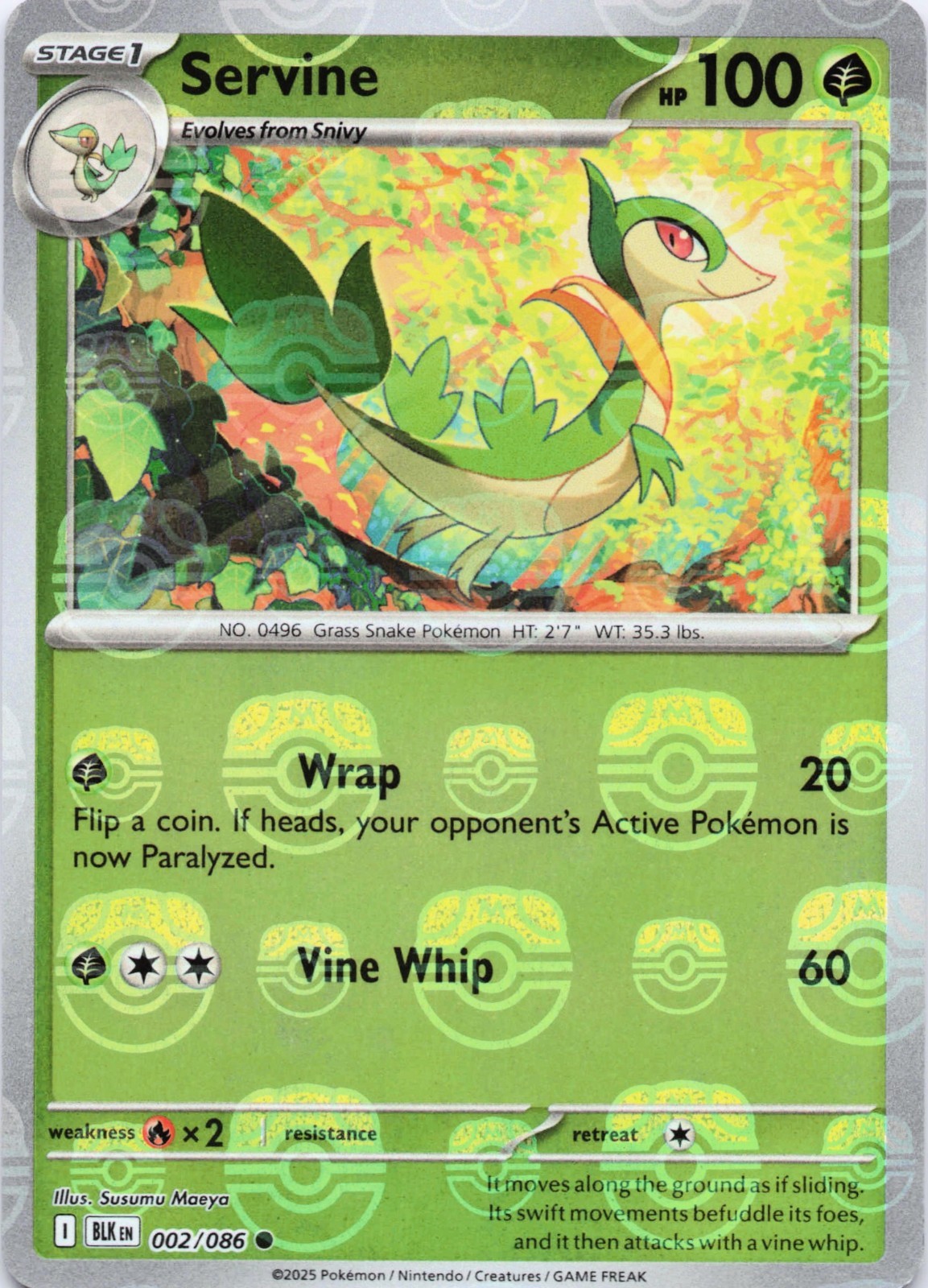 Servine (Master Ball Pattern) - 002/086 - Pokemon Black Bolt Common NM