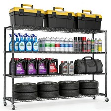 4Tier Black Mobile Metal Shelving Unit Adjustable Kitchen Warehouse Storage Rack