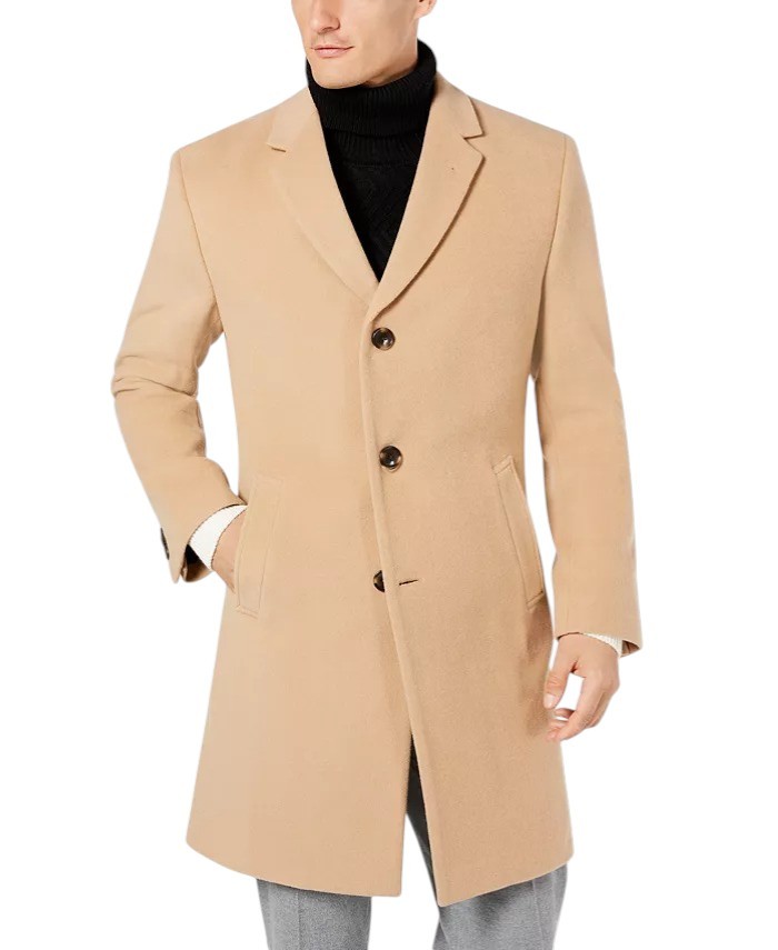 Nautica Mens Regular Fit Barge Wool Overcoat Coat 42 Short Camel 19090₽