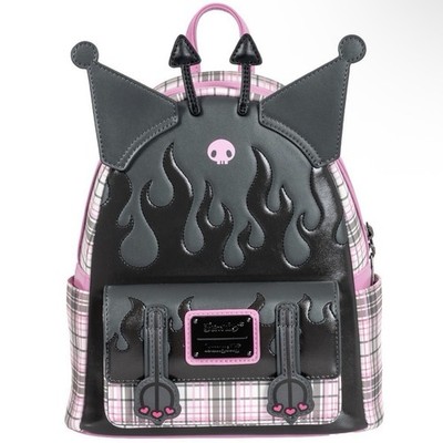 NWT Loungefly Sanrio Kuromi Flames and Plaid Mini-Backpack Entertainment Earth