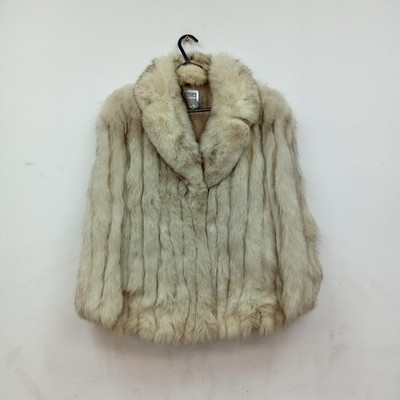 Echter BLAUFUCHS PELZMANTEL - SAGA FOX - weiß silber PLÜSCH Jacke Small 6-8