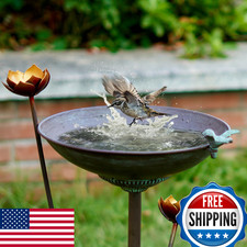 HOUYANG Cast Iron Pedestal Bird Bath 11.4"W x 32.3"H Outdoor Garden Decor