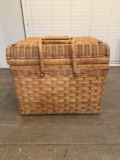 Vintage Wicker Sewing Basket / Storage Basket – Large, Lined, Handles.