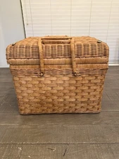 Vintage Wicker Sewing Basket / Storage Basket – Large, Lined, Handles.