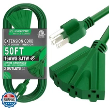 K KASONIC - 50 Ft Extension Cord with 3 Outlets, UL Listed 16/3 S