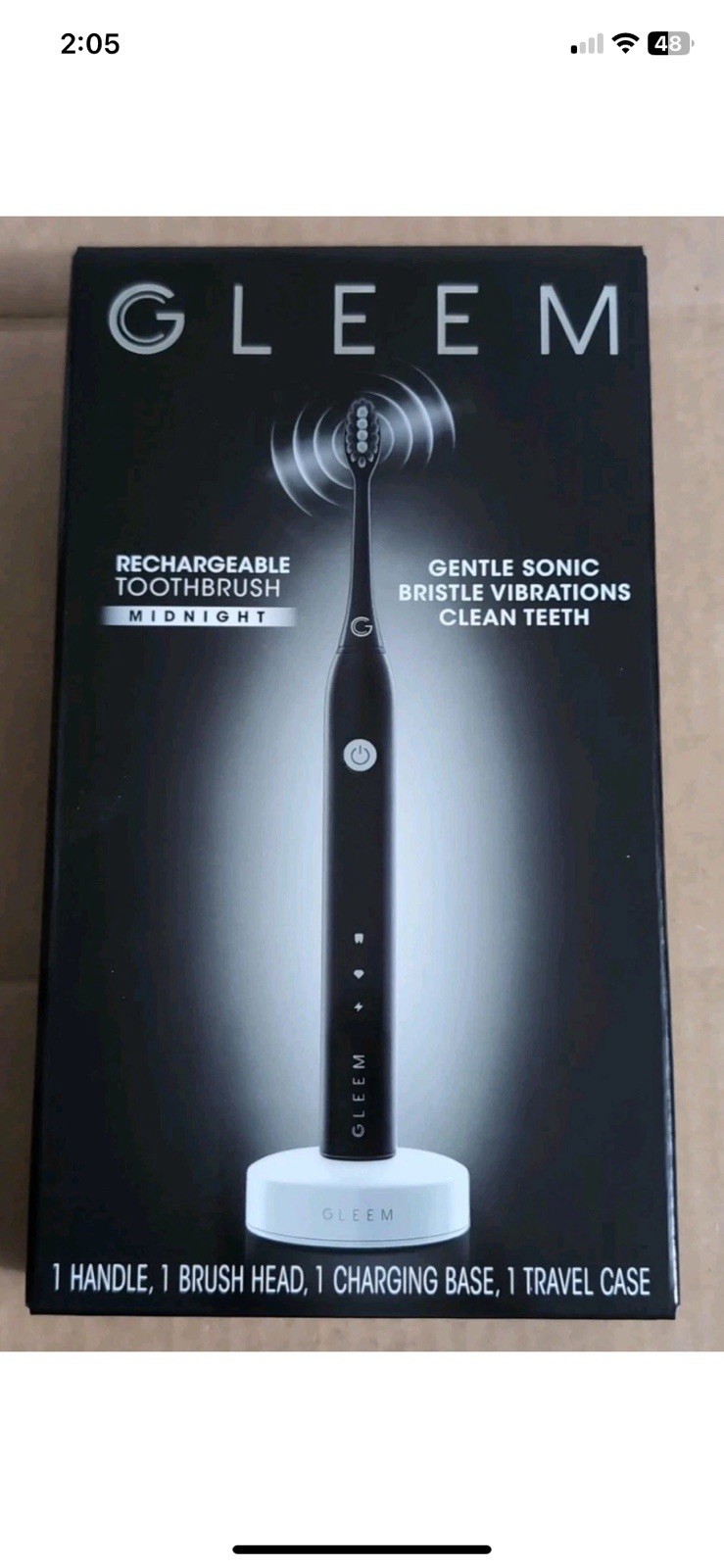 GLEEM Rechargeable Electric Toothbrush Midnight Black w/ Tra