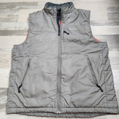 Simms Fall Run Insulated Puffer Vest Men Large Brown Full Zip Primaloft Fishing
