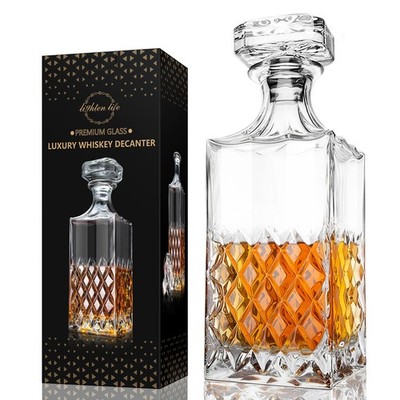 LIGHTEN LIFE Whiskey Decanter 29oz Crystal with Stopper, NonLead, 828ml, Clea...