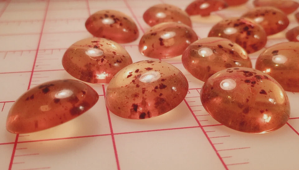 150 S-M-L Faux Amber Plastic Dome Shank Button Clear Imitation Amber W Specks - Image 4 of 4