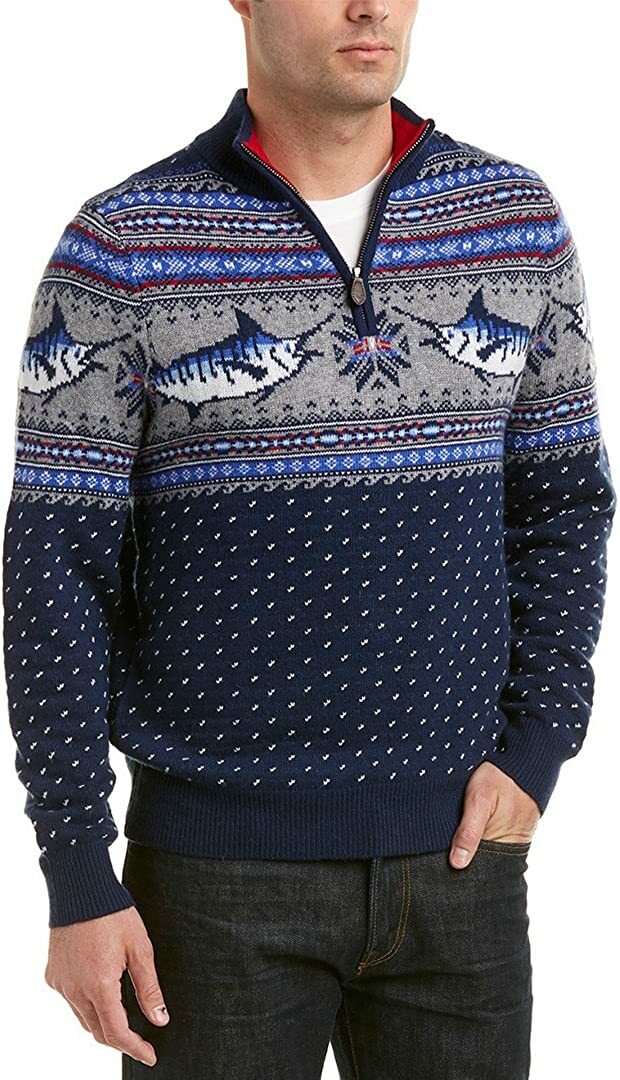 ＩＮＬＡＹ　ＰＵＬＬＯＶＥＲ NWT VINEYARD VINES SzS QUARTER ZIP INTARSIA MARLIN PATTERN