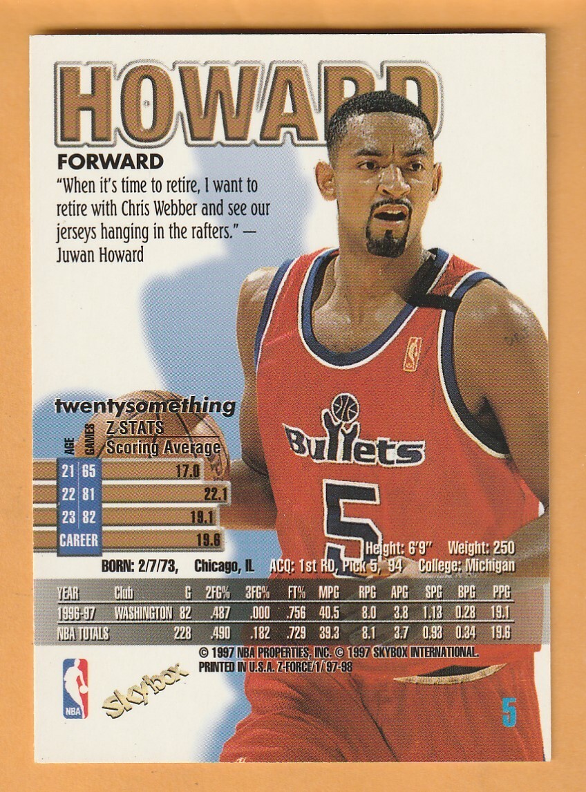 Juwan Howard Washington Wizards 1997-98 Z-Force #5 Michigan