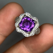 Natural Amethyst 925 Sterling Silver ring With CZ Rhodium Plated