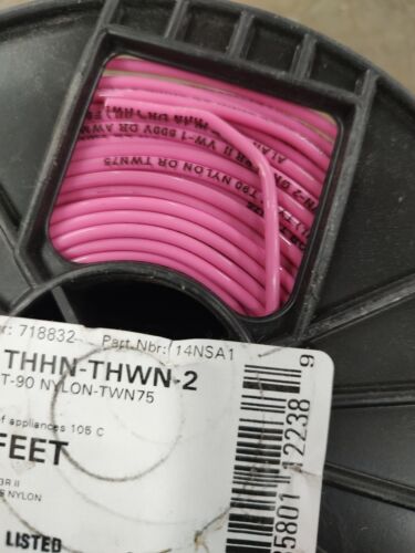 (500" carrete) 14 AWG alambre de cobre sólido THHN-THWN-2 rosa 600V grado II - Imagen 3 de 5