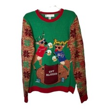 Jolly Sweaters Ugly Christmas Sweater Medium Get Blitzed Reindeer Beer Xmas