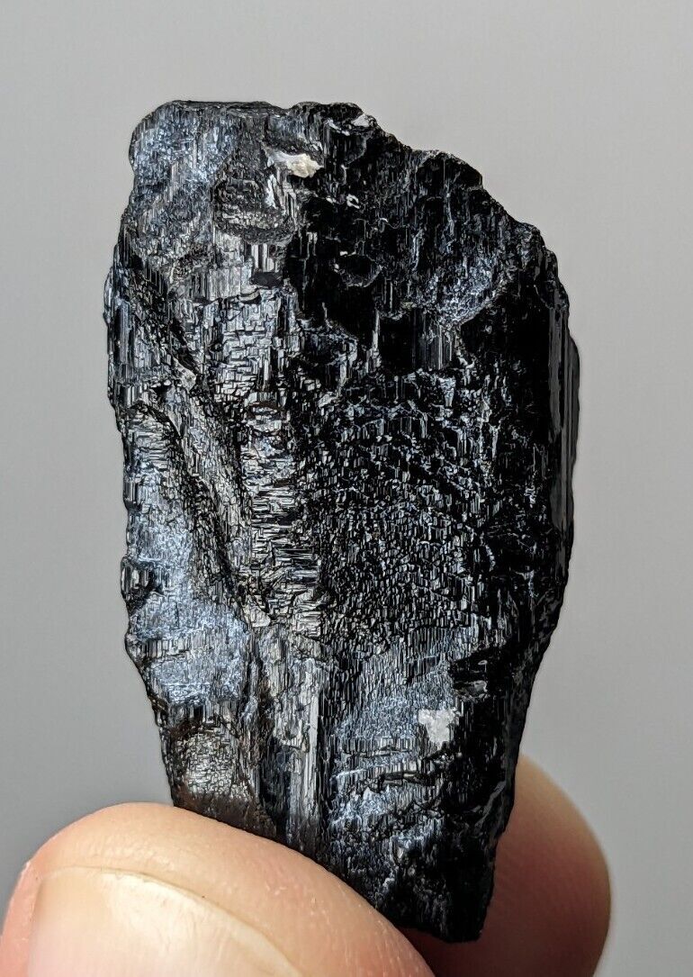 Natural rare unusually etched Black Tourmaline crystal with