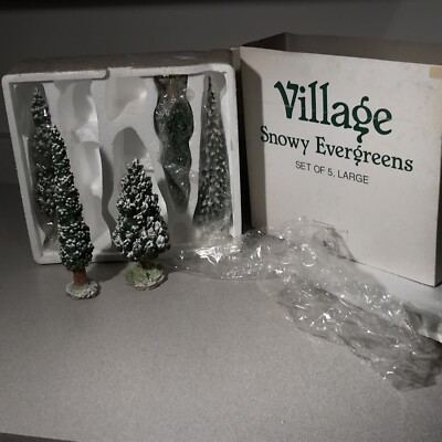 Department 56 Snowy Evergreens Set of 5 large #52614 Retired NEW Heavy Figural