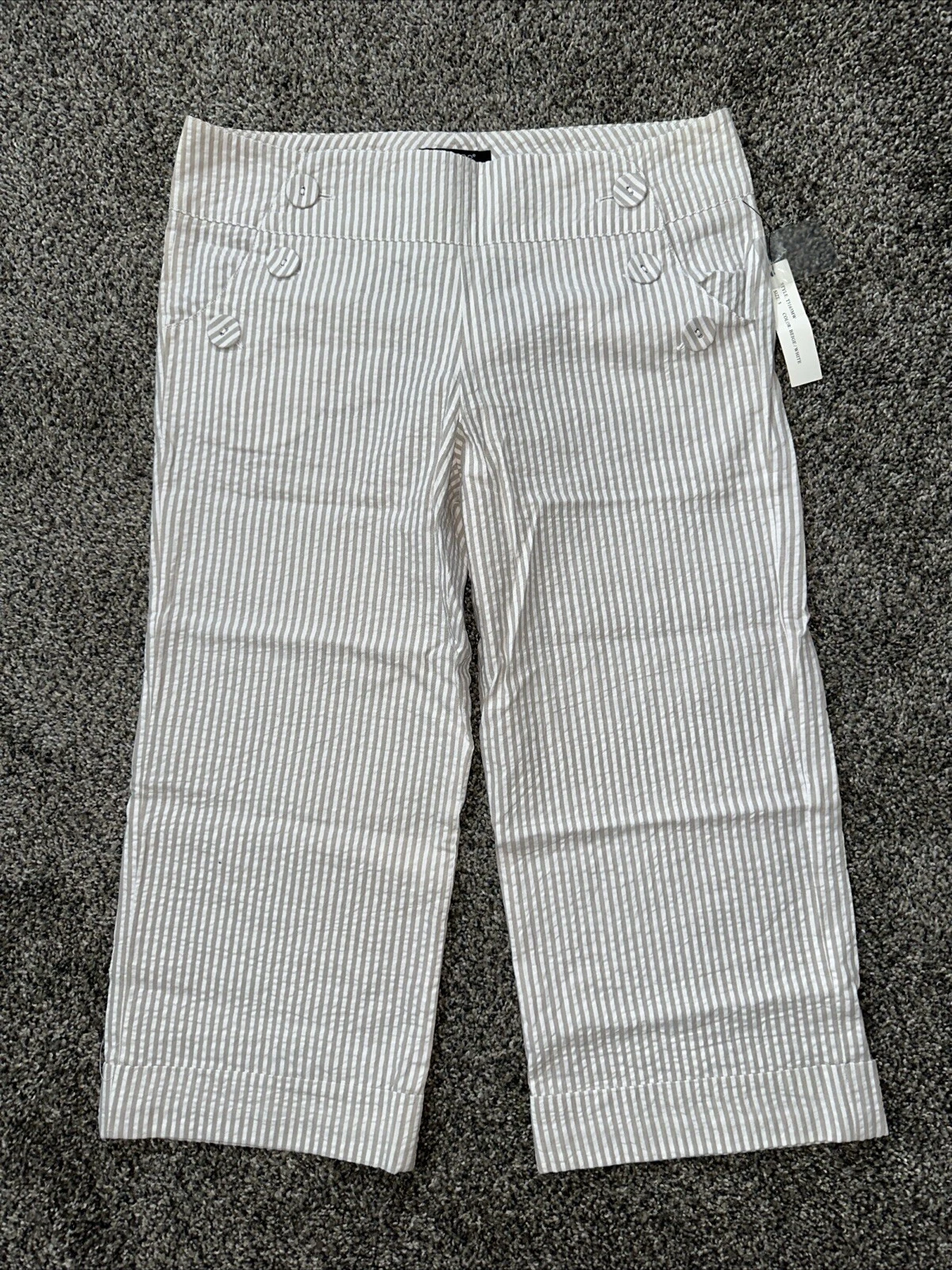 NWT New Women's Sandro Beige White Striped Cropped Capris Size 8
