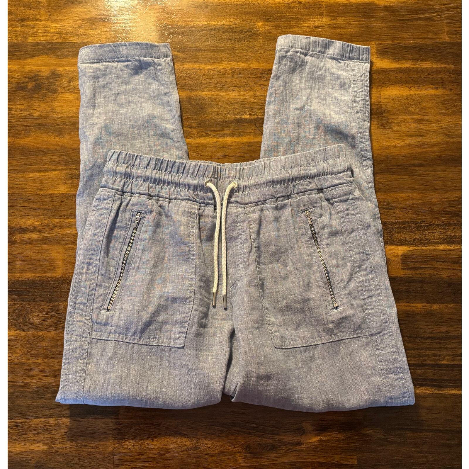 Athleta Women's 4 Cabo Linen Jogger Pants High Rise Resort Beach Pockets Blue